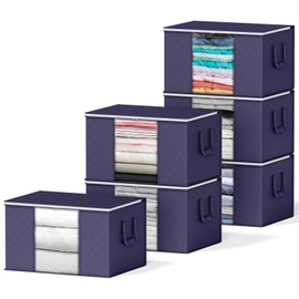 SpaceAid 6 Pack 90L Clothing Storage Bags, Heavy Duty Closet Storage Bins, Extra Large Moving bags, Storage Containers for Clothes, Blankets, Comforters, and Pillows - Blue