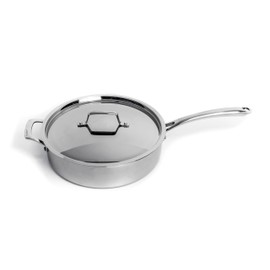 Berghoff Professional Tri-ply 18/10 Stainless Steel Sauté Pan 11" 4.6 Qt. Safe Grip Handle Matching Lid Induction Cooktop Measurement Markings Inside Fast & Even Heat Oven Safe