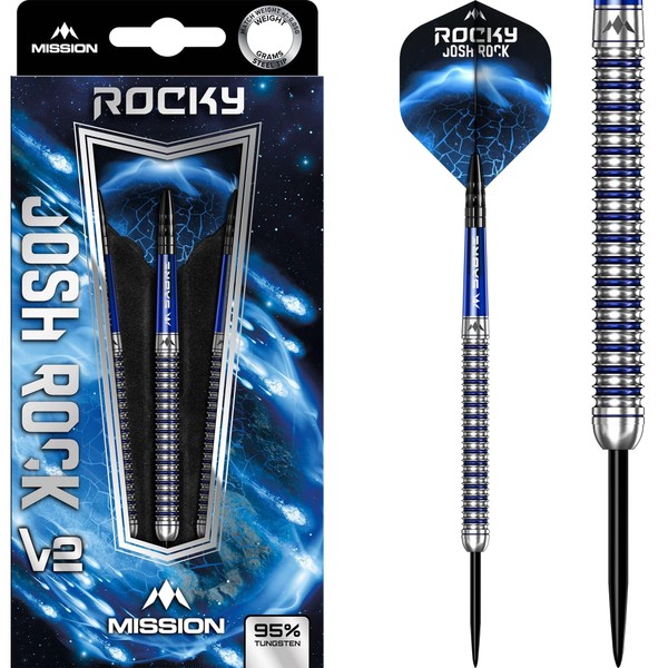 Mission Josh Rock v2 Darts | Steel Tip | 95% Tungsten | Silver & Blue PVD | Available in Mutiple Weights (26, Grams)