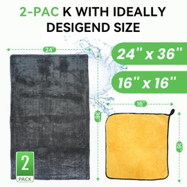 OHLOPL Extra-Large Microfiber Car Drying Towel, Ultra-Soft, Highly Absorbent, Scratch-Free, Easy to Care, Suitable for Cars, RVs, Trucks, Motorcycles, 48”x24” 1300 GSM & 16”x16” 600 GSM (Black)