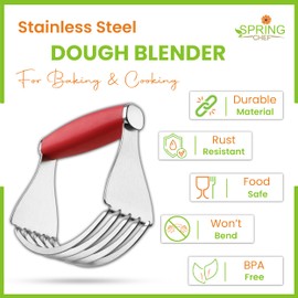 Spring Chef XL Stainless Steel Pastry Cutter Tool for Baking - Heavy Duty Dough Blender - Butter & Dough Cutter Tool with Sharp Blades - Pastry Blender for Easy Mixing - Dishwasher Safe - Red