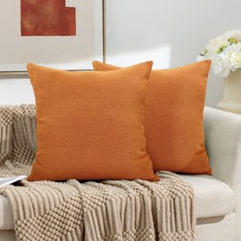 Pack of 2 Orange Pillow Covers Linen Decorative Throw Pillow Covers Outdoor Pillow Cases Patio Balcony Garden Cushion Cases for Couch, Sofa, Bedroom, Bed, Patio, Tent 18 x 18 Inch(45 x 45 cm)