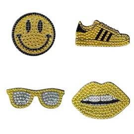 StickerBeans® “The Original Rhinestone Sticker” -Yellow Spirit Set (2" x 2", 4-Pack) - Sparkly, Adhesive Back - Collect, Trade, Gift - Embellish Laptop, Phone, Water Bottle - Kids Teens Adults