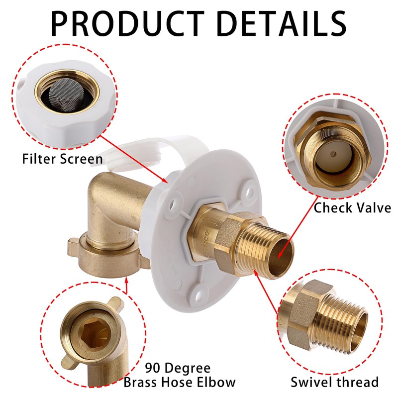 BTSKY RV City Water Fill Inlet Flange Brass with Hose