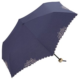 World Party Sun Umbrella Navy 50cm Ladies Umbrella with Umbrella Bag Little Flower Scallop Mini 801-168 NV