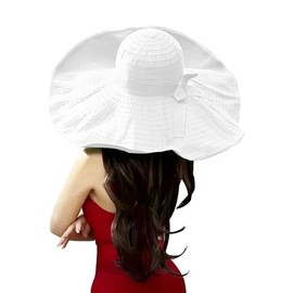 Tinkeep Oversized Sun Hats for Women Extra Large Wide Brim Beach Hat Foldable Roll up Floppy (White)