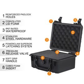 MEIJIA Portable Waterproof Protective Hard Case,Compact Camera Case with Customizable Fit Foam,Elegant Black,Fit for Drones,Camera,Lens, 9.17inchx7.56inchx4.33inch, Black, Dry Case