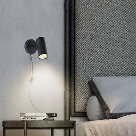 Aisilan 2 Packs Spotlights Indoor, 12W Black Spot Uplighting Modern Plug in Accent Lighting with On/Off Switch, 3000K Floor Can Light for Plant Picture Artwork Studios COB CRI≥97