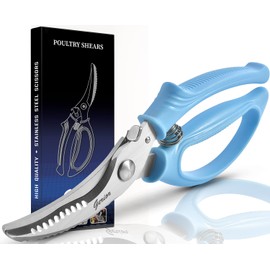 Heavy Duty Poultry Shears - Kitchen Scissors for Cutting Chicken, Poultry, Game, Meat - Chopping Vegetable - Spring Loaded - Blue