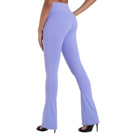 Sunzel Mini Flare Leggings for Women V Crossover Mid Rise Workout Flared Yoga Pants with Tummy Control and Wide Leg 32" Periwinkle Small