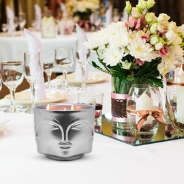 20 oz Silver Buddha Head Aromatherapy Candle, Black-Berry Scent, 3-Wick Soy Wax Candle for Relaxation and Meditation, Decorative Candle for Home Décor, Stress Relief Candle