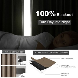 Topfinel 100 Inch Long Black Out Burlap Custom Curtains, Taupe Greige Tweed Pleated Window Coverings, Pinch Pleated Boho Farmhouse Heat Sound Block Back Tab Curtains for Sliding Door Bay Window