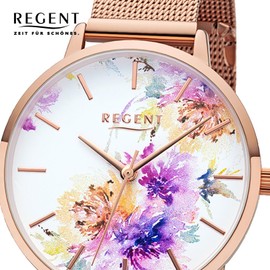 Modische REGENT Damenarmbanduhr BA-500 mit floralem Zifferblatt