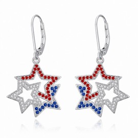 XPYPZP Patriotic Red White Blue Dangle Drop Earrings for Women Double Star American Flag Leverback Earrings 4th of July Independence Day Jewelry Memorial Day Veterans Gifts