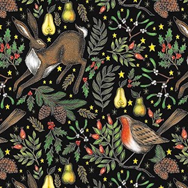 Museums & Galleries Pack of 8 Artistic Charity Christmas Cards - Christmas Garden - Hare and Robins Surrounded by Festive Foliage, multi, 160 x 160 mm