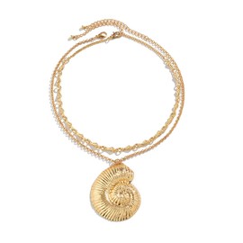 Charm Necklace for Women Gold Conch Shell Necklace Pearl Choker Necklace Starfish Seashell Bow Boots Silver Spiral Necklace Boho Summer Beach Necklace Surfer Necklace (Gold)