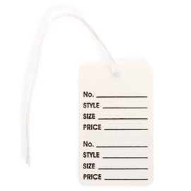XpressTags (Pack of 1000) 2.875 x 1.75 inch Perforated Garment Tags with Pre-Attached String and Stub (Size - 6), String, 12 Point Cardstock, White