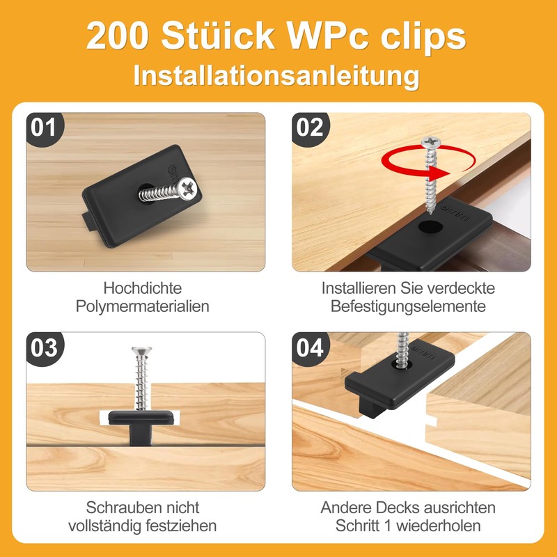 Vipuikos Pack of 150 WPC Clips 6 mm Hidden Attachment