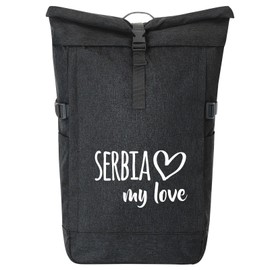 Huuraa Messenger Backpack Serbia My Love Gift 30-44 Litres Black Melange Roll-Top Fairtrade Serbia Gift Idea