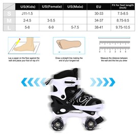 G MGY OLED Roller Skates for Boys, Adjustable Size Double Roller Skates, with All Wheels Light up, Fun Illuminating for Girls Boys for Kids, Rollerskates for Kids Beginners, Medium (2-5), Black