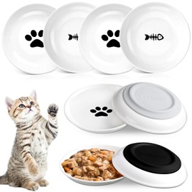 Singhoow 4 Pcs Cat Food Bowl Anti Whisker Fatigue Cat Dishes with Nonslip Silicone Bottom Whisker Friendly Ceramic Shallow Wide Kitten Plates for Food Water Indoor Small Dog Animals Pets Feeding