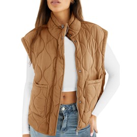 Cicy Bell Womens Quilted Puffer Vest Stand Collar Zip Up Winter Lightweight Padded Gilet Outerwear