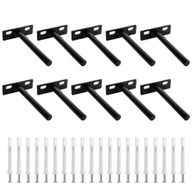 LIVTE 10 Pcs 4 Inch Black Solid Steel Floating Shelves Brackets, Heavy Duty Hidden Brackets for Floating Wood Shelves, Concealed Blind Shelf Support, Screws and Anchors Included