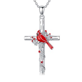 Dorunmo Cardinal Necklace for Women 925 Sterling Silver Red Cardinal Bird Cross Pendant Bird Jewelry Birthday Mothers Day Gifts for Mom Wife