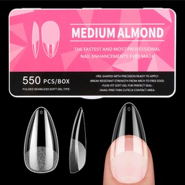 Nail Tips, Almond, Pack of 550 Tips for Gel Nails, 11 Sizes, Full Cover Gel Nail Tips, Pre-Polished Artificial Nails, Nail Extension for Nail Technicians, Beginners and Nail Art Studios