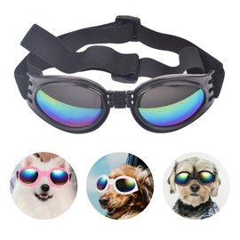 Dog Goggles Dog Sunglasses Adjustable Strap for Waterproof Windproof UV Protection Sunglasses for Pet, for Go Out Travel Skiing Swim (Black)