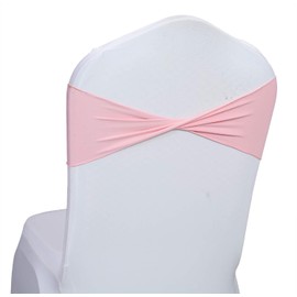 mds Pack of 10 Spandex Chair Sashes Bow sash Elastic Chair Bands Ties Without Buckle for Wedding and Events Decoration Spandex Slider Sashes Bow - Blush Pink