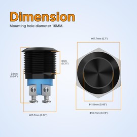 DaierTek 16MM Momentary Push Button Switch 12V 5A Screw Terminals Waterproof Black Shell 3A 250V Waterproof Metal Momentary Switch for Boat Car Truck Horn