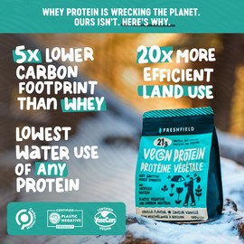Freshfield Vegan Protein Powder, 21g Plant-Based Protein, Upcycled Barley Rice, Smooth, Non-Gritty Texture, Plastic Negative & Carbon Neutral, Vanilla Flavor, Plant-Based Recyclable Packaging