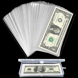 Dollar Bill Holder with Storage Box, Pack of 100 Transparent Paper Money Holders for Collectors