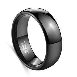 TRUMIUM 8mm Black Ring Band Tungsten Wedding Band for Men Women High Polished Dome Comfort Fit Size 9