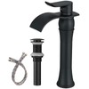 BWE Black Bathroom Faucet with Drain Assembly and Supply Hose