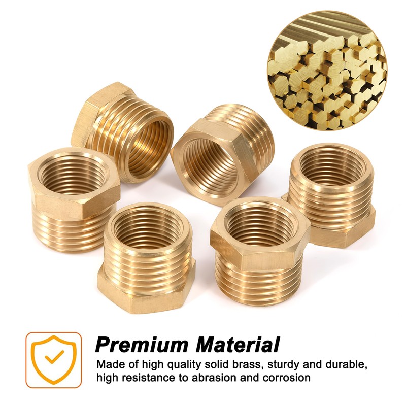 Brass Reducer, 1/2 Inch Male Thread x 3/8 Inch Female