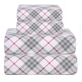 Bliss Casa 4 Piece 100% Cotton Flannel Sheet Set Full - High GSM Deep Pockets, Warm Breathable Flannel Sheet Set. Flannel Bed Set Includes 1 Flat Sheet, 1 Fitted Sheet & 2 Pillowcases (Red Check)