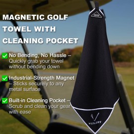 VIGLORY Magnetic Golf Towel - Exclusive Cleaning Pocket–18"x18"–Strong Magnet for Golf Cart or Clubs, Spot-Clean Design, Ultra Absorbent Waffle Microfiber–Golf Accessories & Gift for Men(Red)
