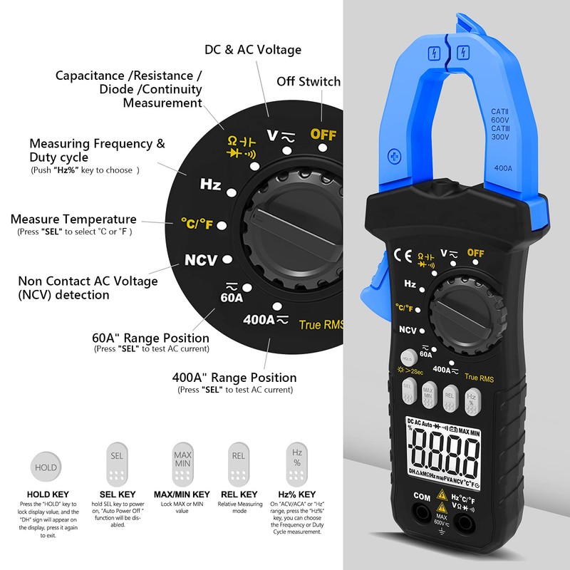 Digital Clamp Meter, HOLDPEAK 7200-APP AC/DC Amp Clamp Meter 6000