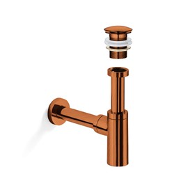 URBN.design Modern Bathroom Sink Pop-Up Drain Stopper WITHOUT Overflow + Round Bottle Trap Combo Kit in Red Bronze Finish