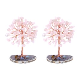 Jovivi Pack of 2 Mini Crystal Trees with Agate Base Money Tree Tumbled Stones Wire Wrap Tree of Life Lucky Tree Feng Shui Decoration