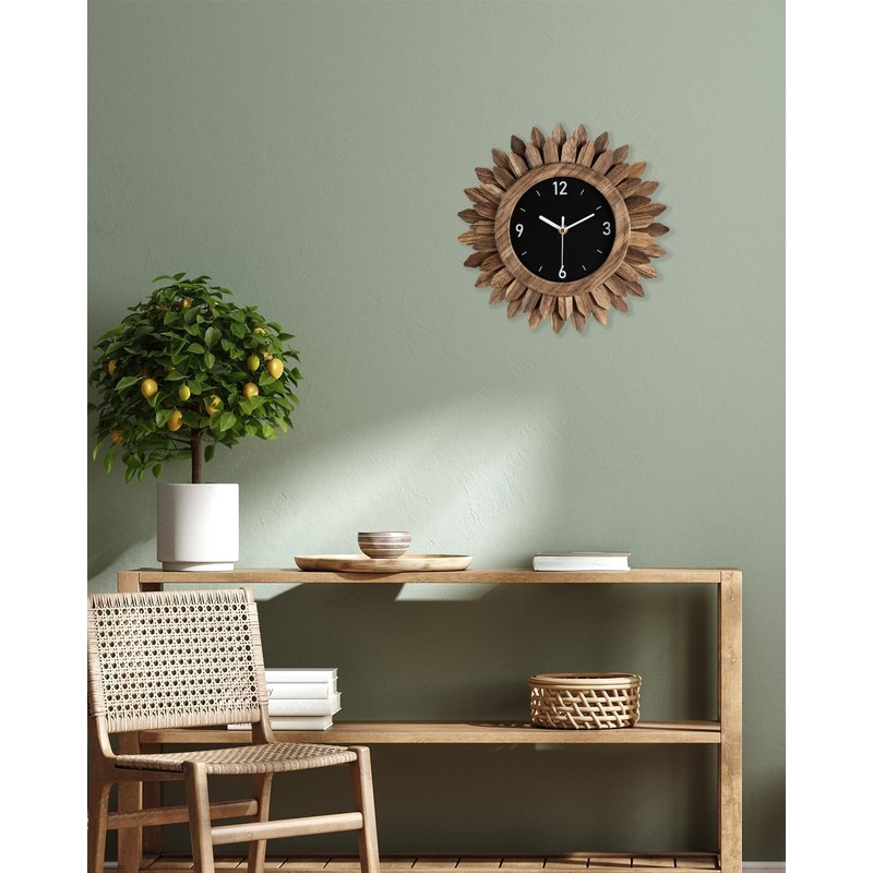 Honiway Wall Clock Battery Operated 12 in Rustic Wood Boho