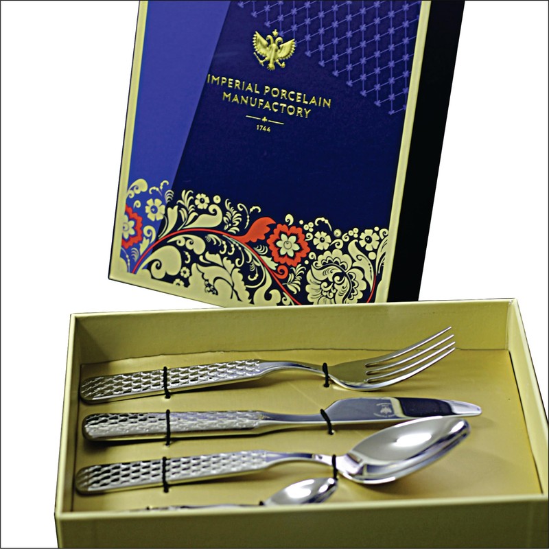 Lomonosov Imperial Porcelain Cobalt Net Blue Silverware Stainless Steel (Spoon,