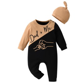 Newborn Baby Boy One-Piece Infant Dad+ Me Print Romper Long Sleeve Jumpsuit Hat 2PCS Set Beige 3-6 Months