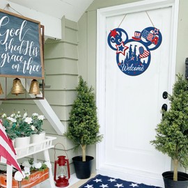 4th/Fourth of July Decorations Welcome Sign for Front Door Mouse Shaped Decorations Patriotic Memorial Day Red White and Blue Decor for Home,Porch,Wall,Indoor Outdoor