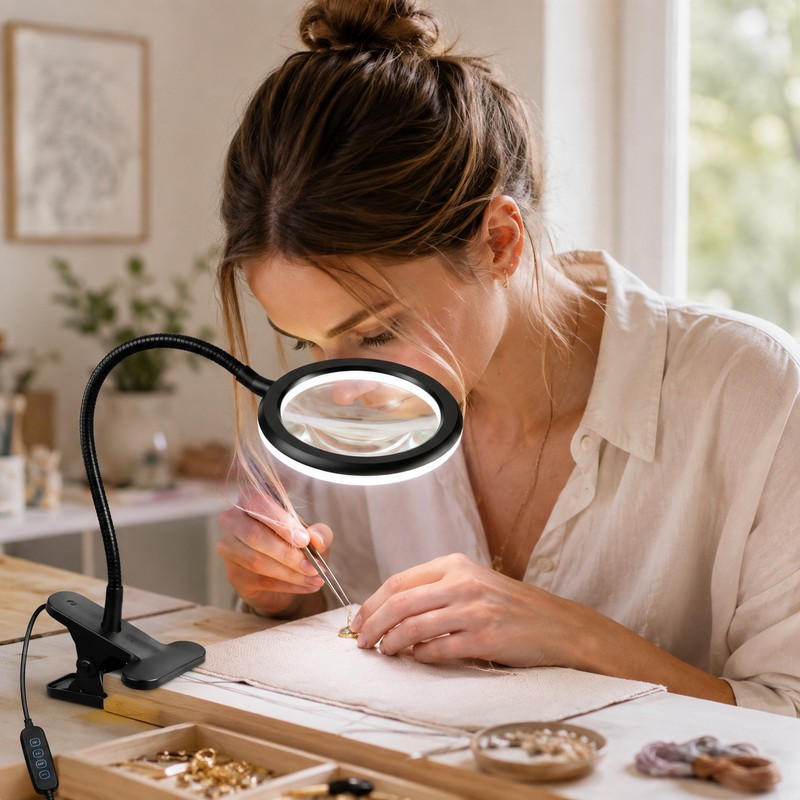 LED Magnifying Glass Lamp for Close Work – 5X/10X Lighted