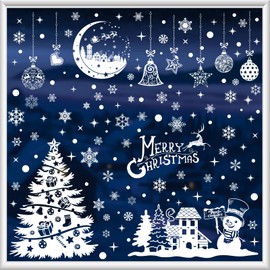 Enwokran Christmas Window Stickers, 200pcs Reusable Santa Claus Christmas Window Decals for Xmas Decorations Double Side Christmas Snowflake Window Clings for Home Office (9 Sheets, 20 * 30cm)