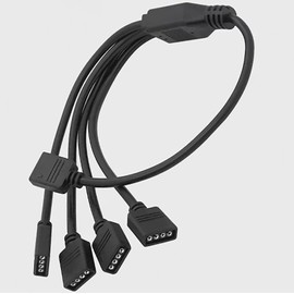 tunghey 1 Pack Black 4 Pins LED Splitter Cable Strip Connector 4 Way Splitter Y Splitter for 1 to 4 RGB 5050 3528 LED Light Strips with 5 x Male 4 Pin Plugs (1to4)