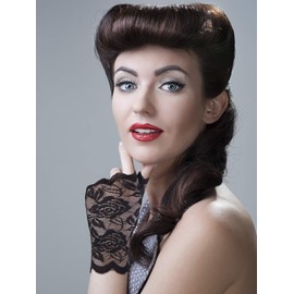 Short Fingerless Lace Gloves Tea Party Accessories for Women Short Bridal Floral Lace Gloves 80s Tea Party Gloves(Black)